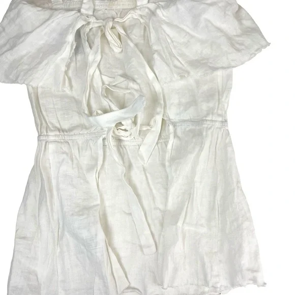 Reformation 100% Linen Ruffled Tie Back Top White Medium - Picture 6 of 12